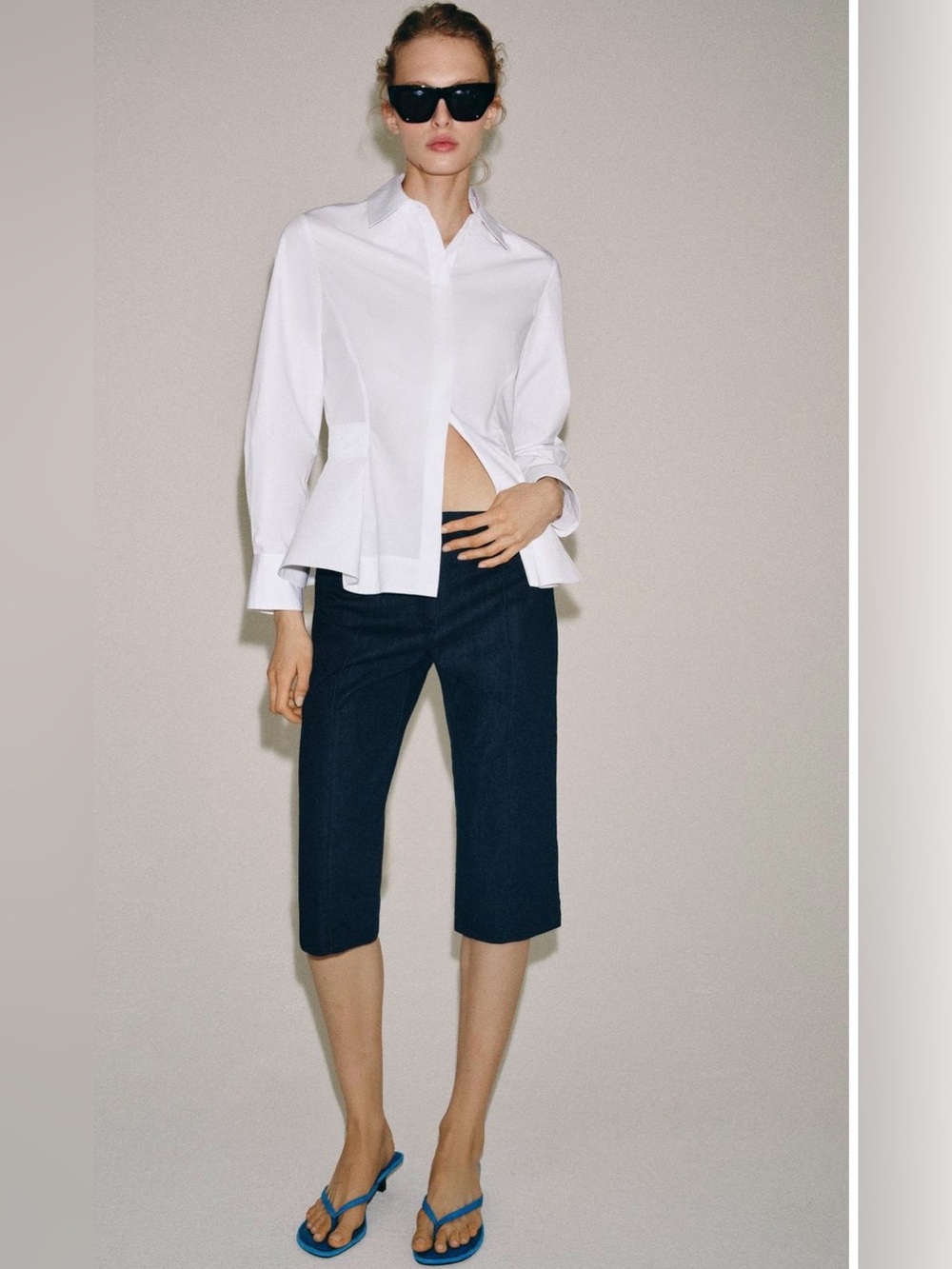 Zara ZW Collection NWT Dark Wash Denim Capri Pants Cropped Y2K